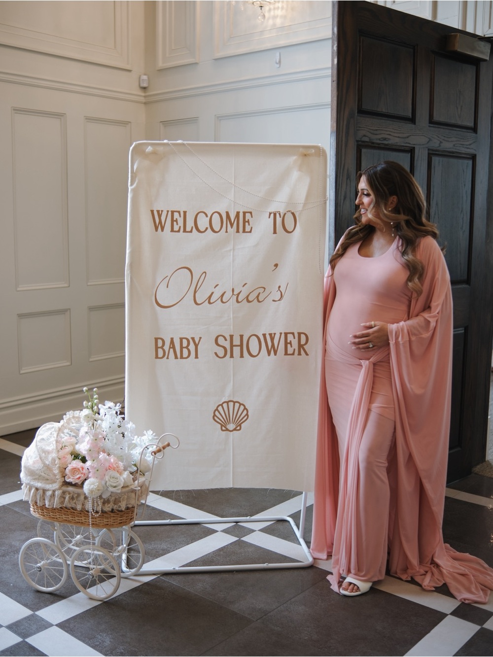 Blush Pink Gown with Draped Cape